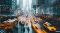 Long exposure of a crowd of people walking in Times Square in New York City. Royalty Free Stock Photo