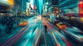 Long exposure of a crowd of people walking in Times Square in New York City. Royalty Free Stock Photo