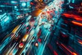 Bustling City Street With Heavy Nighttime Traffic, Abstract representation of futuristic traffic in a busy city, AI Generated Royalty Free Stock Photo