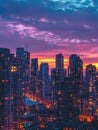 The bustling city of Toronto illuminated by the warm glow of sunset, featuring the iconic CN Tower piercing the sky. Royalty Free Stock Photo