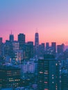 The bustling city of Toronto illuminated by the warm glow of sunset, featuring the iconic CN Tower piercing the sky. Royalty Free Stock Photo