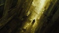 bustling cityscape where a lone figure navigates through narrow alleys and hidden corners, blending into the urban chaos