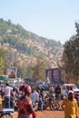 Bustling crowds amid shops in main intersection of downtown Kigali in Rwanda