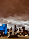 The famed Cleveland Sign over Downtown Cleveland & the Rock n` Roll Hall of Fame - OHIO - CLEVELAND Royalty Free Stock Photo