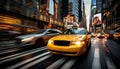 Bustling downtown new york city street scene with yellow cabs in motion blur 16k super quality