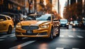 Bustling downtown new york city street with yellow cabs in motion blur high quality 16k image