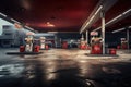 A bustling gas station brimming with a multitude of gas pumps ready to cater to fuel needs., Modern gas station, AI Generated