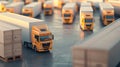 Bustling loading dock with multiple trucks and cargo containers, illustrating the efficiency of logistics operations