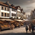 A bustling market square in a medieval town, with vendors selling goods and townspeople going about their day2