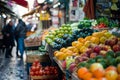 Bustling Market With a Variety of Fruits and Vegetables Royalty Free Stock Photo