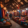 A bustling marketplace in a foreign land, with colorful fabrics and exotic goods, offering a glimpse into a vibrant culture3