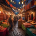 A bustling marketplace in a foreign land, with colorful fabrics and exotic goods, offering a glimpse into a vibrant culture3