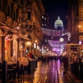 Bustling Milanese Street at Night
