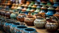 Bustling pottery market showcasing exquisite ceramic wares representing diverse cultures