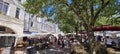 Bustling restaurants at the quay of La Rochelle, France