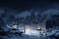 Bustling Snowy city night street. Generate Ai