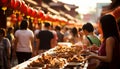 Bustling street adorned with red lanterns, showcasing vibrant chinese new year celebration