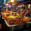 Bustling Street in Kuala Lumpur& x27;s Food District: Authentic Malay Cuisine