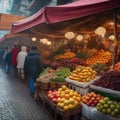 A bustling street market in a foreign land, with exotic fruits and spices, showcasing a vibrant and diverse culture3