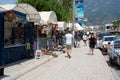 Bustling street market in Hisaronu, Turkey, filled with locals and tourists