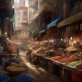 Bustling street market in the mediaeval period ai, ai generative, illustration