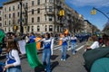 Bustling street parade with a big crowd gathered in New York, United States