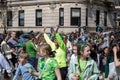 Bustling street parade with a big crowd gathered in New York, United States