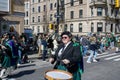 Bustling street parade with a big crowd gathered in New York, United States