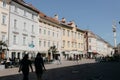 Bustling street scene in Klagenfurt, Austria. Royalty Free Stock Photo