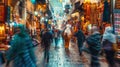 The bustling streets of a marketplace blurred to reveal glimpses of colorful clothing intricate patterns and lively