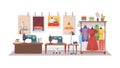Bustling Tailor\'s Workshop with Clothes and Sewing Tools, vector design Generative AI Royalty Free Stock Photo