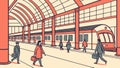 Bustling Train Station Platform with Commuters, Urban Travel, vector design Generative AI Royalty Free Stock Photo