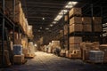 A bustling warehouse packed to the brim with countless boxes and assorted inventory items, Warehouse, AI Generated