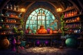 Bustling Witches\' Potion Emporium: A Whimsical Cartoon Spectacle