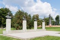 Busts of the soviet cosmonauts: Lebedev, Savitskaya, Aleksandrov, Solovyov. Monument of Sergei Korolev behind busts