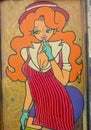 Woman Cartoon street art on door.