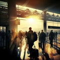 busy airport concourse illustration painting