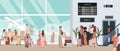 Busy airport scene illustration with plane and people waiting Royalty Free Stock Photo