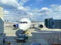 Busy airport scene. Jet aircraft