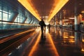 Busy airport scene Two moving walkways carry people forward in a blur Royalty Free Stock Photo