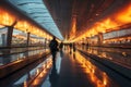 Busy airport scene Two moving walkways carry people forward in a blur Royalty Free Stock Photo