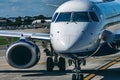 Busy airport tarmac traffic before airplanes take off Royalty Free Stock Photo