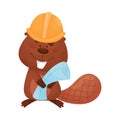 Busy Beaver Holding Construction Plan and Wearing Helmet Vector Illustration Royalty Free Stock Photo