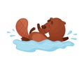 Busy Beaver Splashing in the Water Vector Illustration Royalty Free Stock Photo