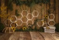 Busy Bee Spring decorations with yellow frlowers and grenery