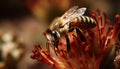 Busy beekeeper picking up pollen from small flower head outdoors generated by AI