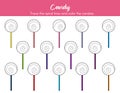 Line tracing practice worksheet showing candies to enhance the writing skills. Royalty Free Stock Photo