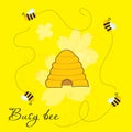 Busy bees around beehive