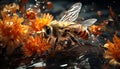 Busy bees pollinate flowers, creating beauty in nature colorful garden generated by AI