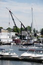 The busy boat harbor at Mamaroneck Harbor Island Royalty Free Stock Photo